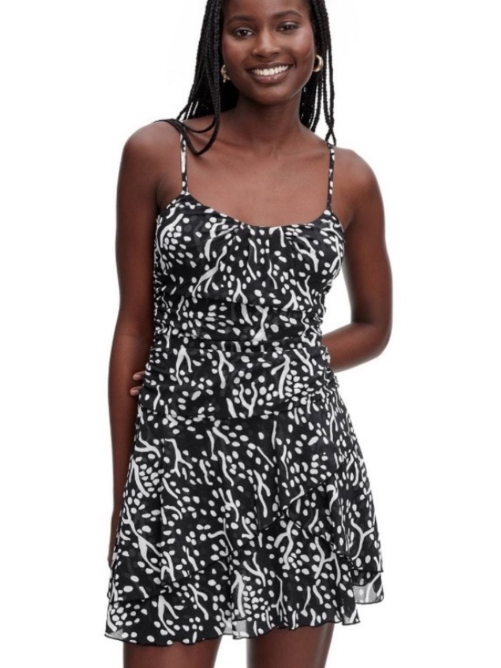 DVF x Target Black & White Strappy Mesh Sea Spots Mini Dress